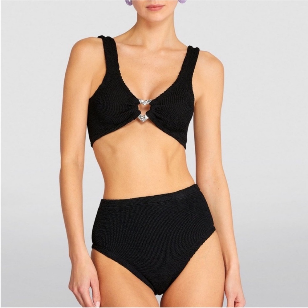 Hunza G black silver glitter heart detail bikini set ONESIZE NEW